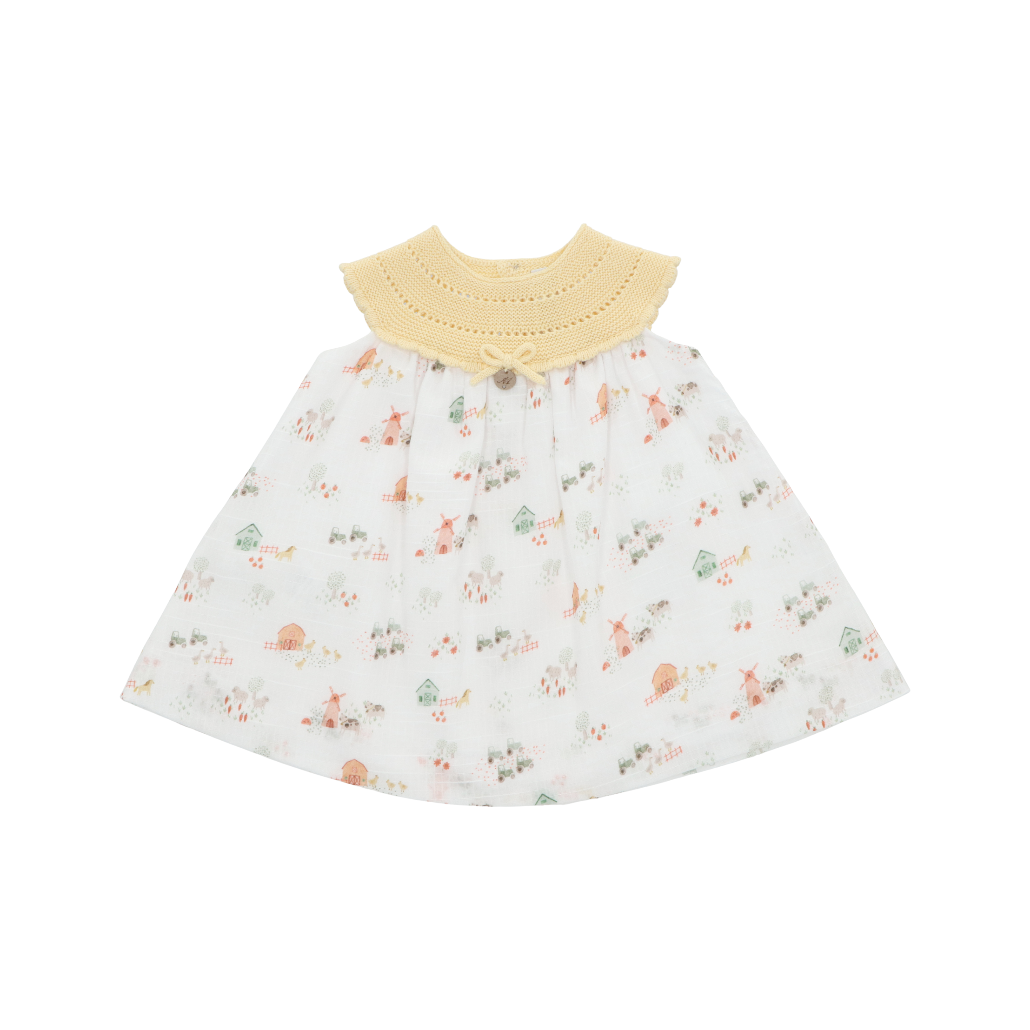 Vestido Punto y Tela Canario Bebé