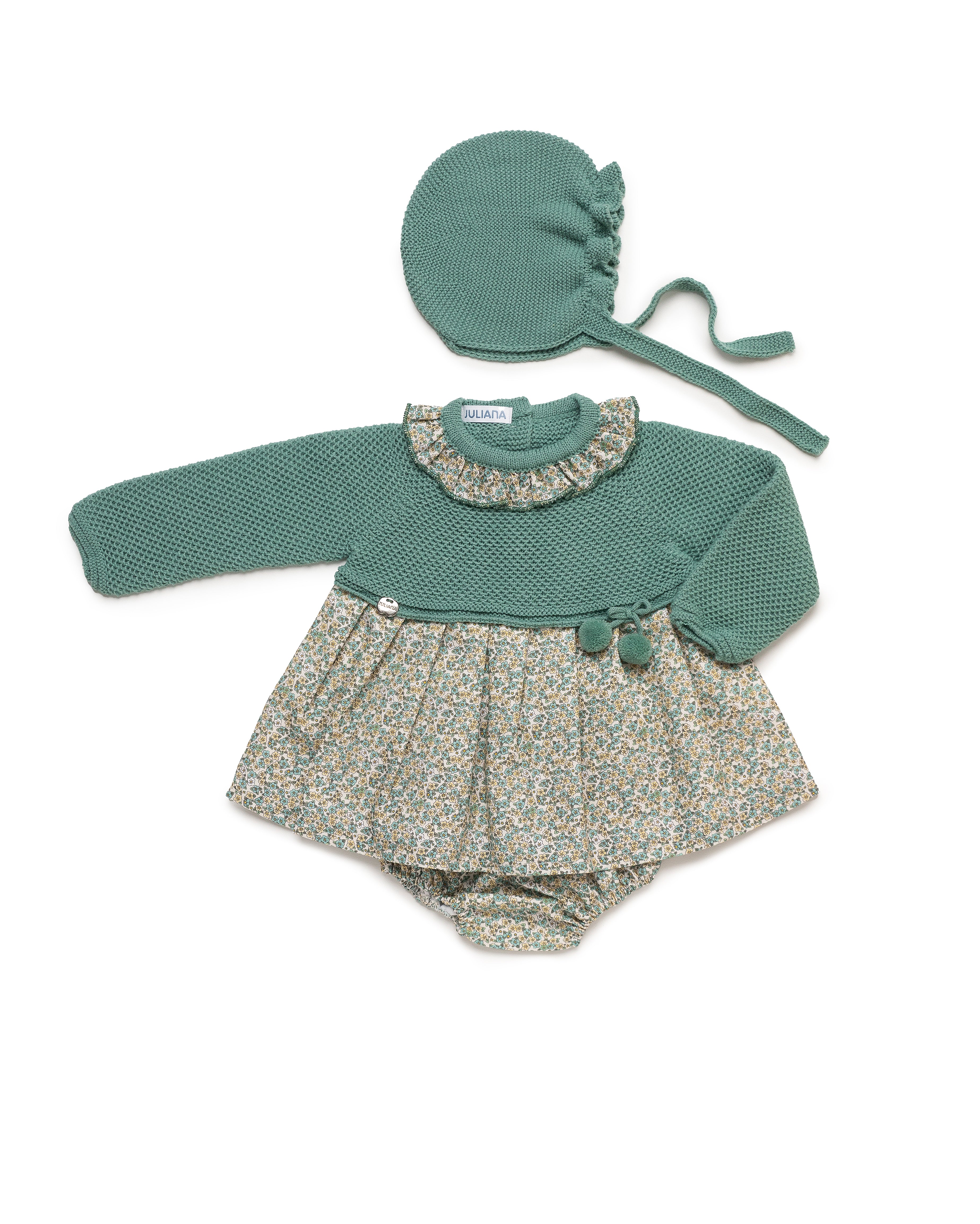 Vestido Punto y Tela con Capota Verso Bebé