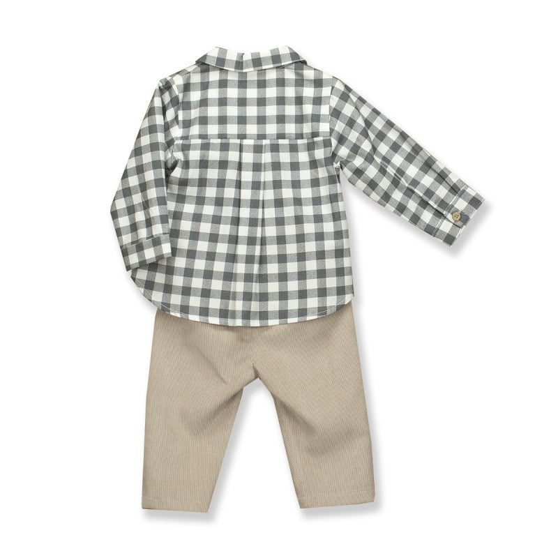Boys' Grey Gingham Trousers and Shirt Set