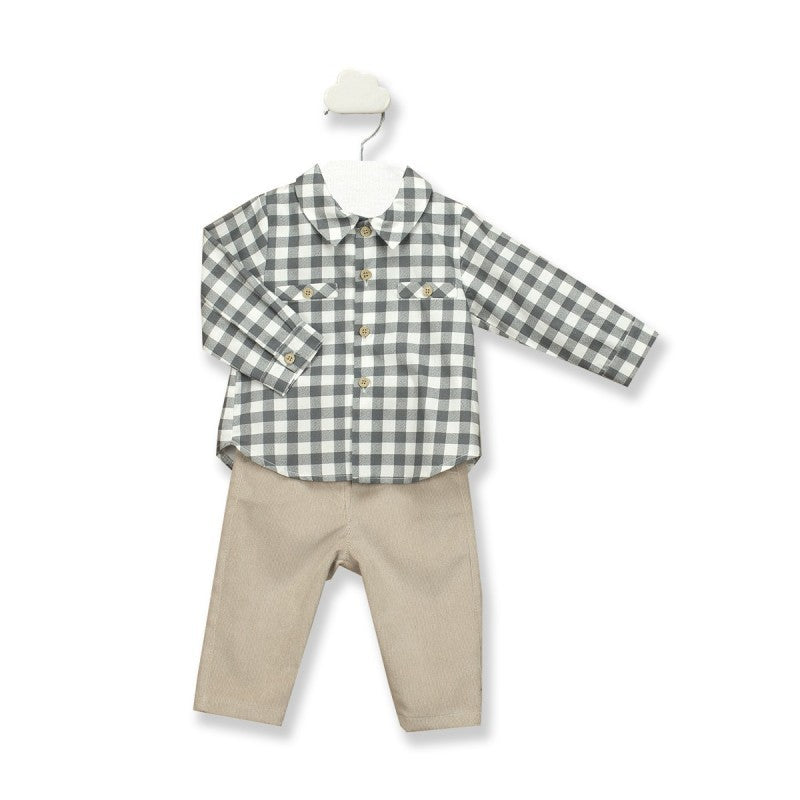 Boys' Grey Gingham Trousers and Shirt Set