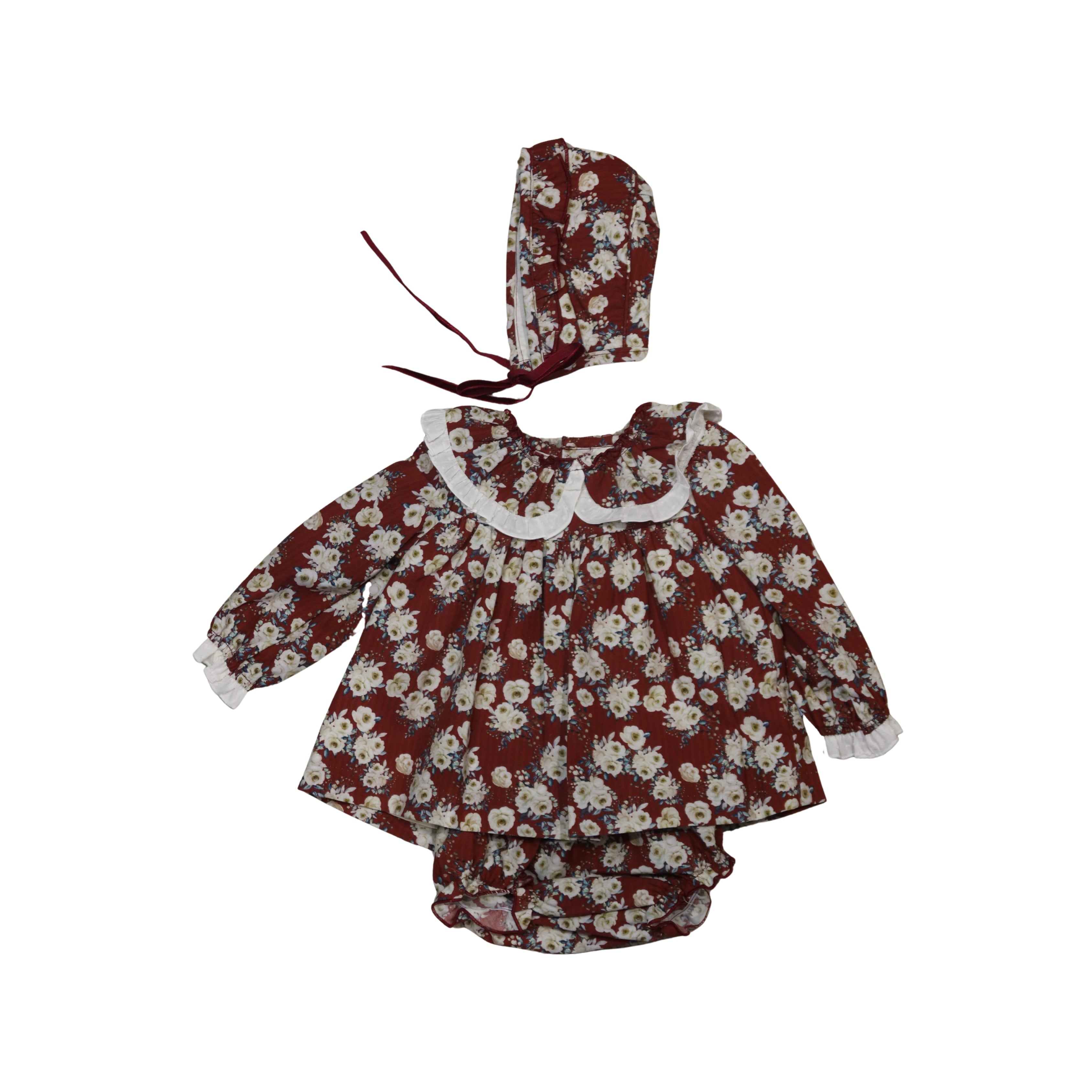 Vestido y Braga Burdeos Bebé