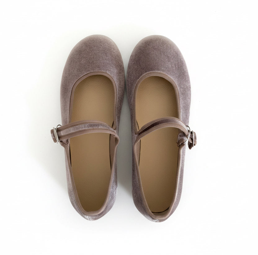 Adult Taupe Velvet Mary Jane