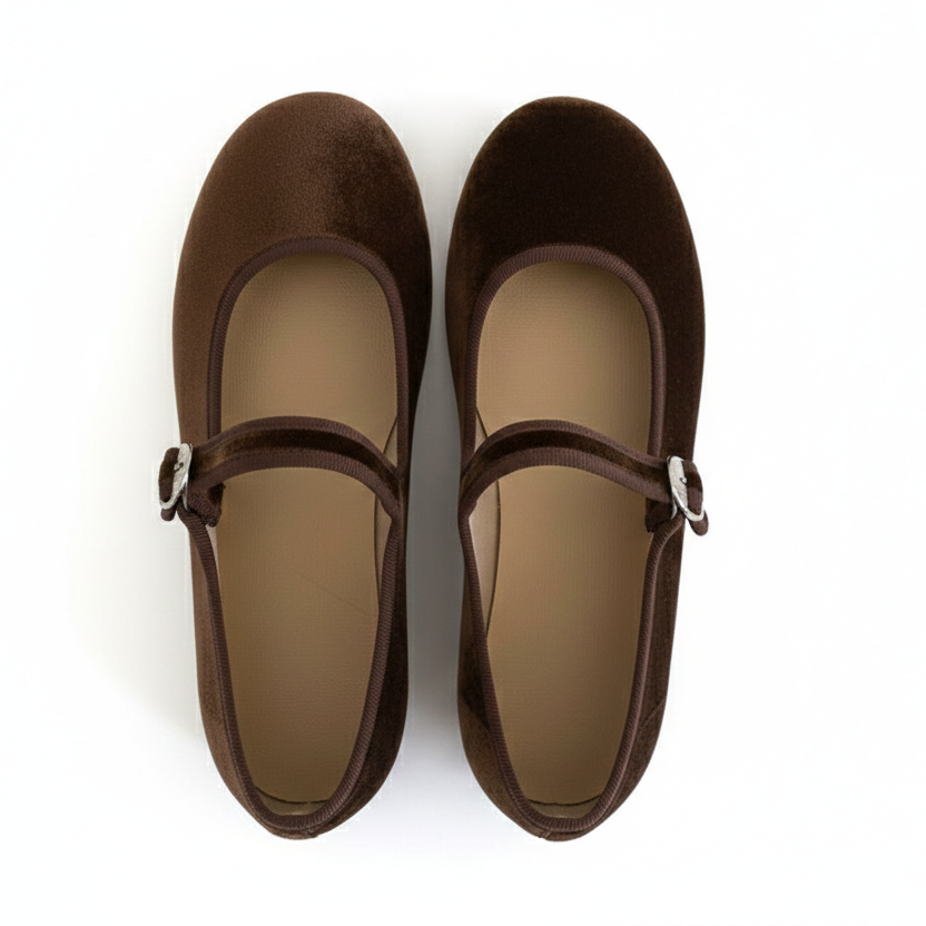 Adult Brown Velvet Mary Jane Shoes