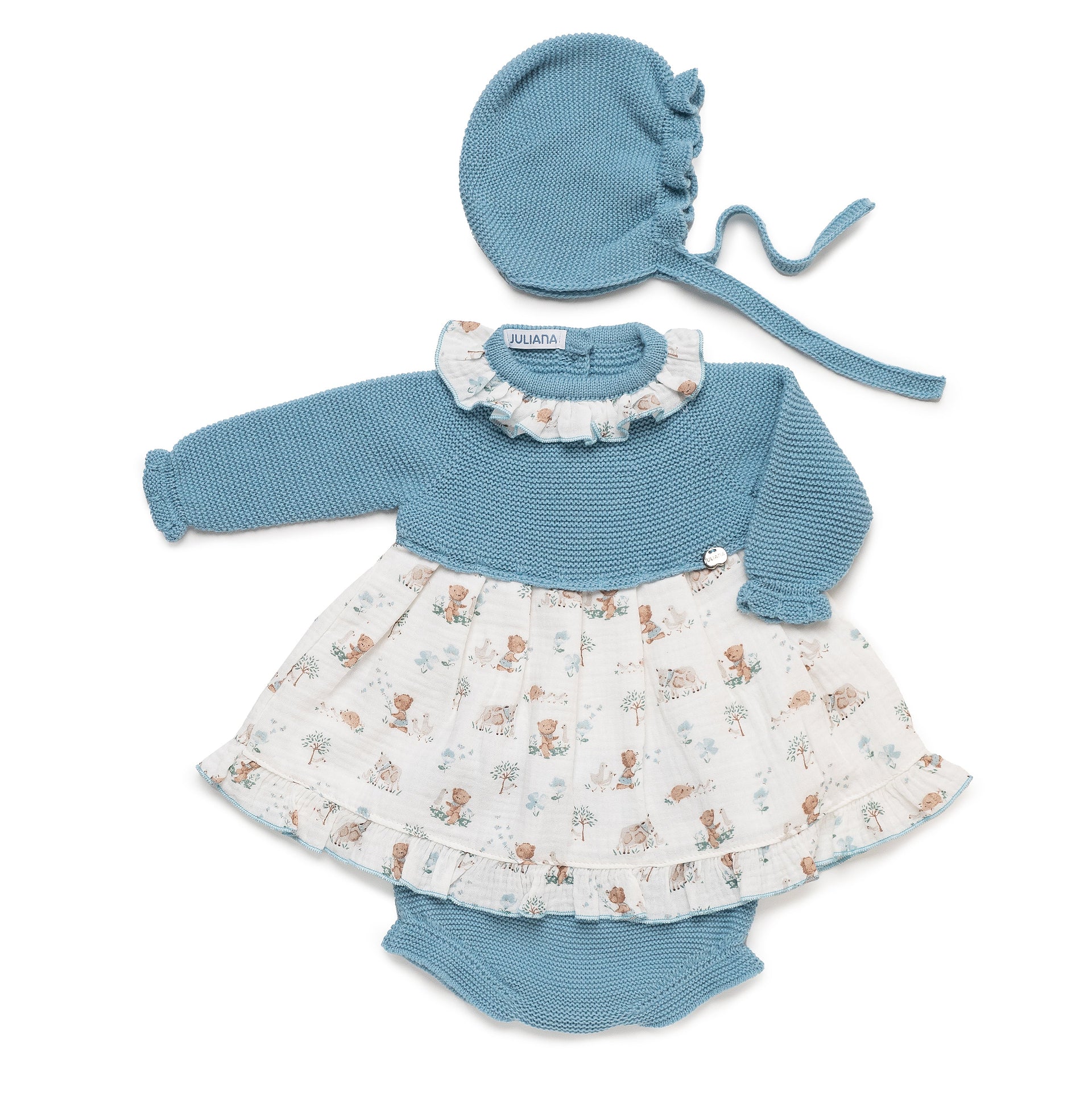 Baby Tracings Knitted and Fabric Dress with Hood