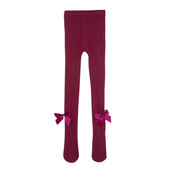 Burgundy Tights with Bow for Girls