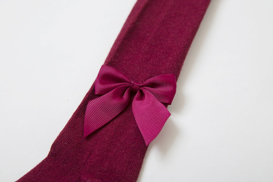 Burgundy Tights with Bow for Girls